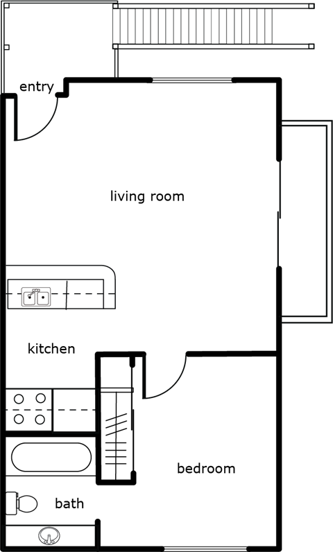 Floor plan for 1 bed, 1 bath, 522 sqft